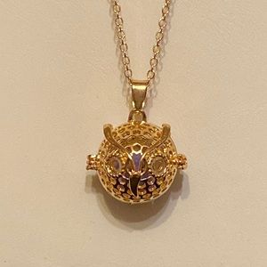 Gold Tone Hollow Eyed Owl Aromatherapy Diffuser Necklace